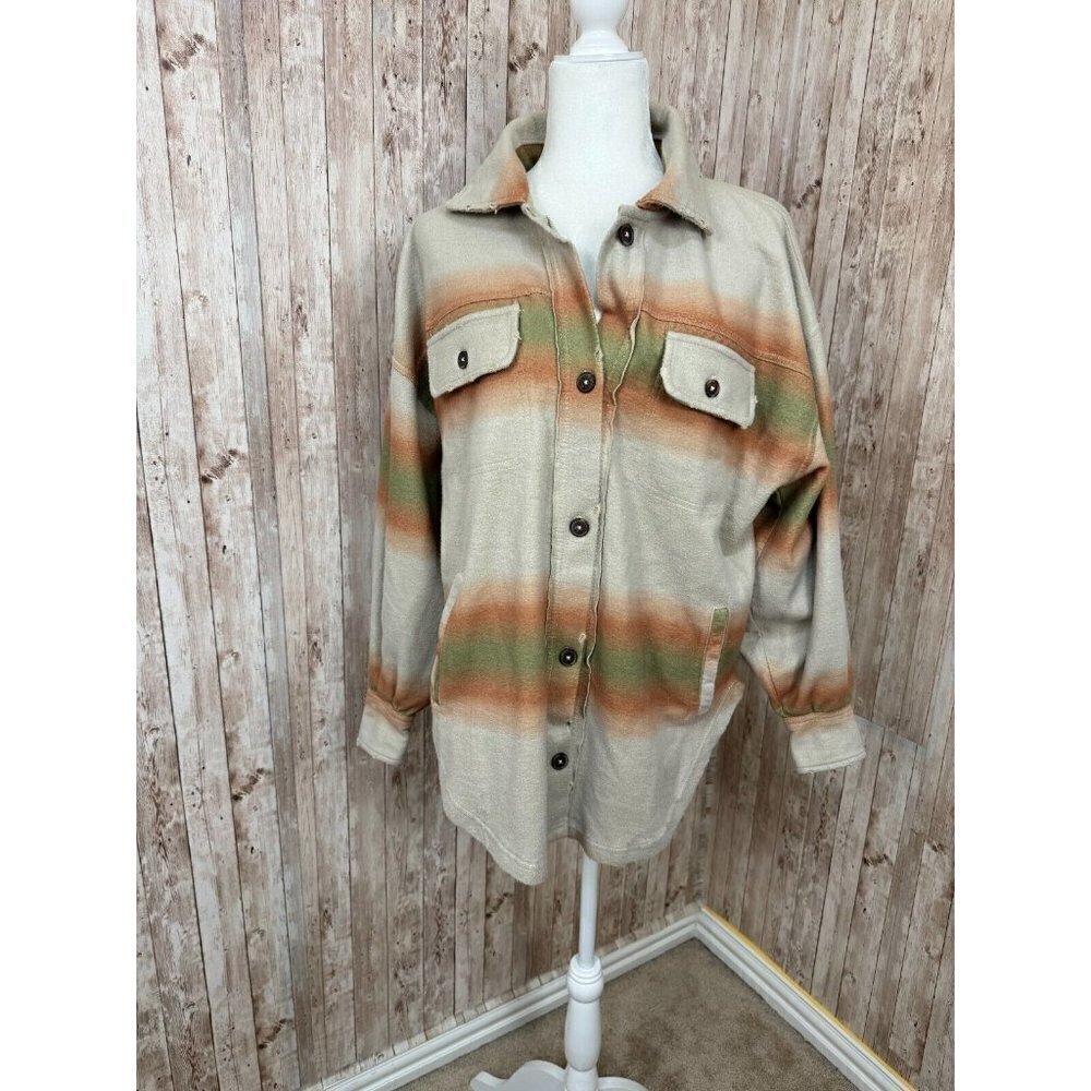 Free People Printed Ruby Shacket Long Sleeve Distressed Mazipan Combo XS - Picture 4 of 15